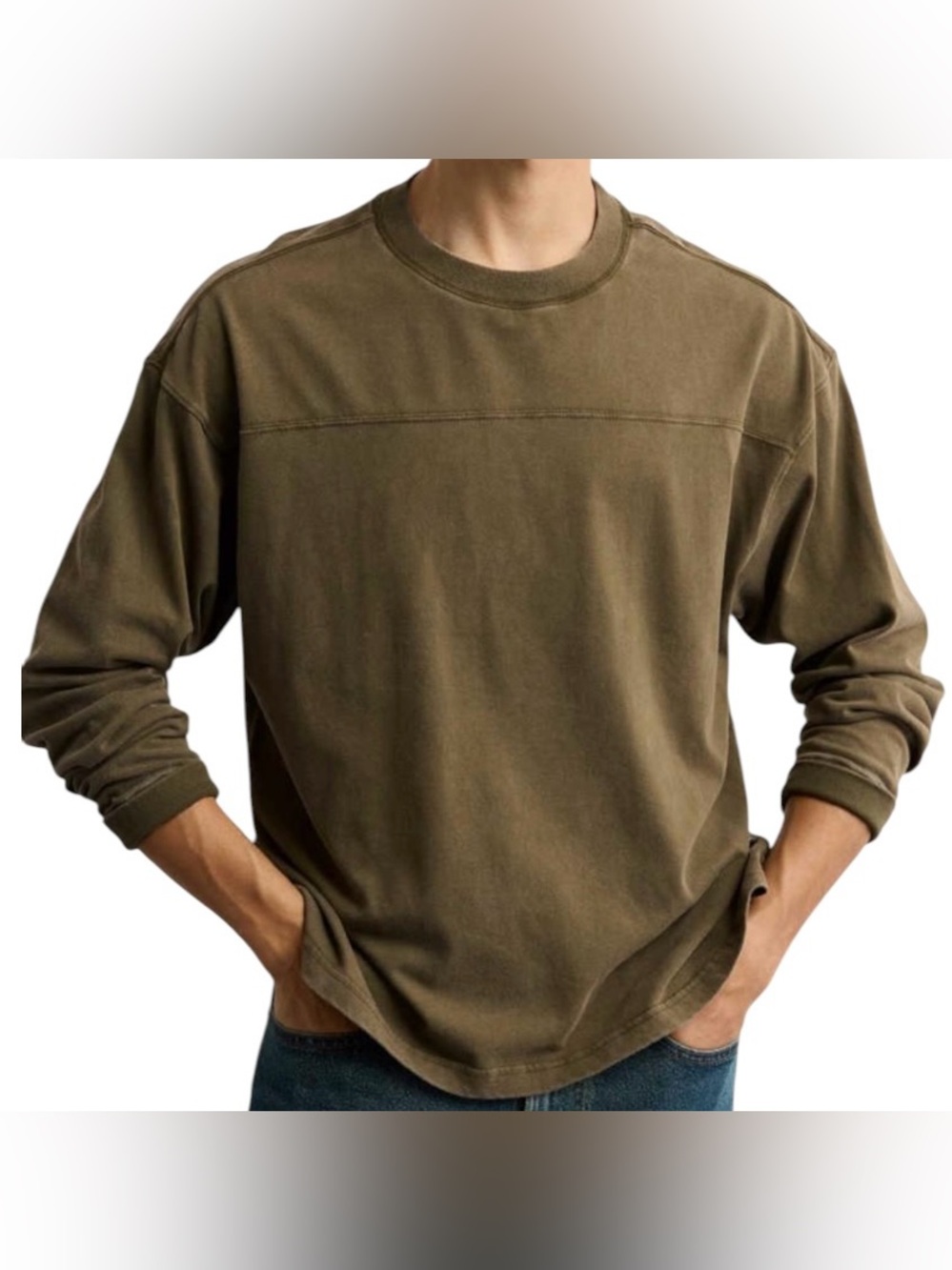 American Eagle Outfitters Olive Long-Sleeve Crewneck Shirt. L/G/G.